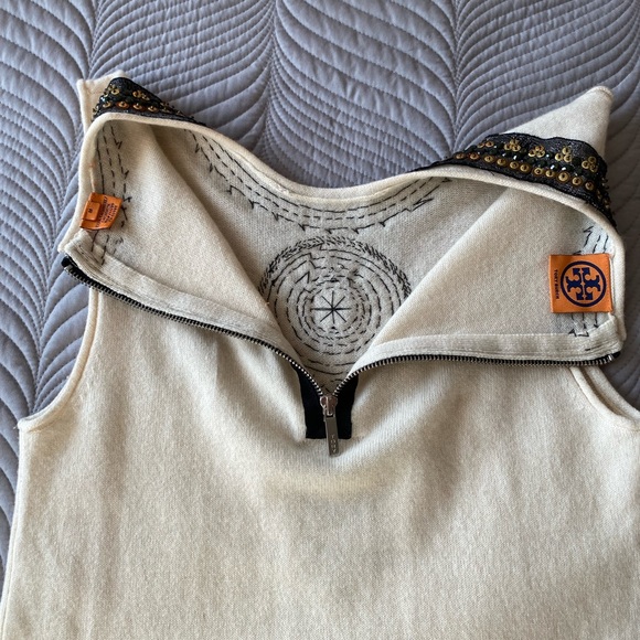 Tory Burch cashmere sleeveless top with hand detailed beadwork. Size M - Picture 6 of 8